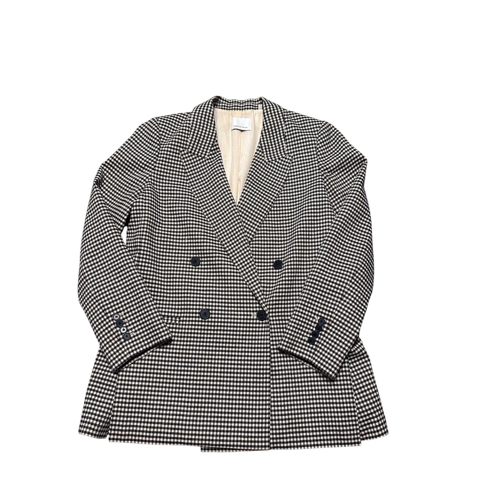 NWOT Rebecca Taylor Gingham Double Breasted Linen Blend Blazer Brown/Cream Sz 10 - Picture 2 of 10